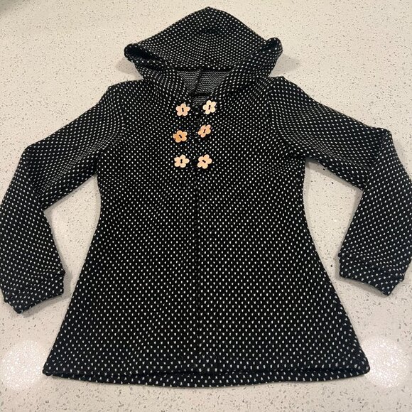 20% off $40+! Handmade Pea Coat w/Wooden Flower Buttons Size XXS WMN/12 Kids - Picture 3 of 9